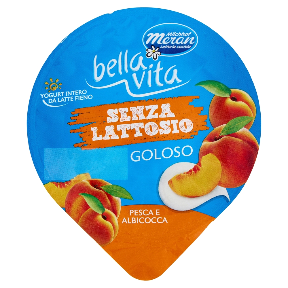 bella vita Yogurt Intero da Latte Fieno Senza Lattosio Goloso Pesca e Albicocca 150 g